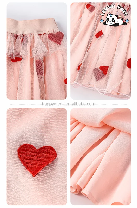 LEZONKIDS - Kids Clothing Girls' Embroidered Hearts Pleated Pink Tutu Skirt